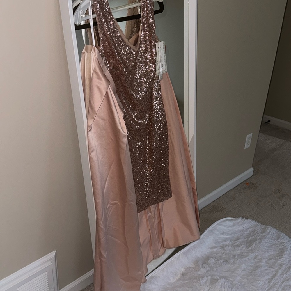 Christina Wu rose gold dress with attachment